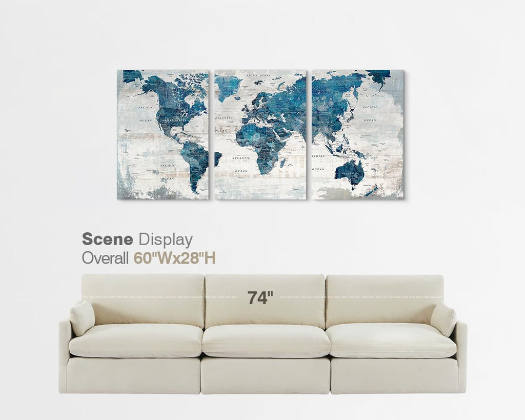 Canvas Wall Art Blue World Maps for Wall Office Living Room Artwork