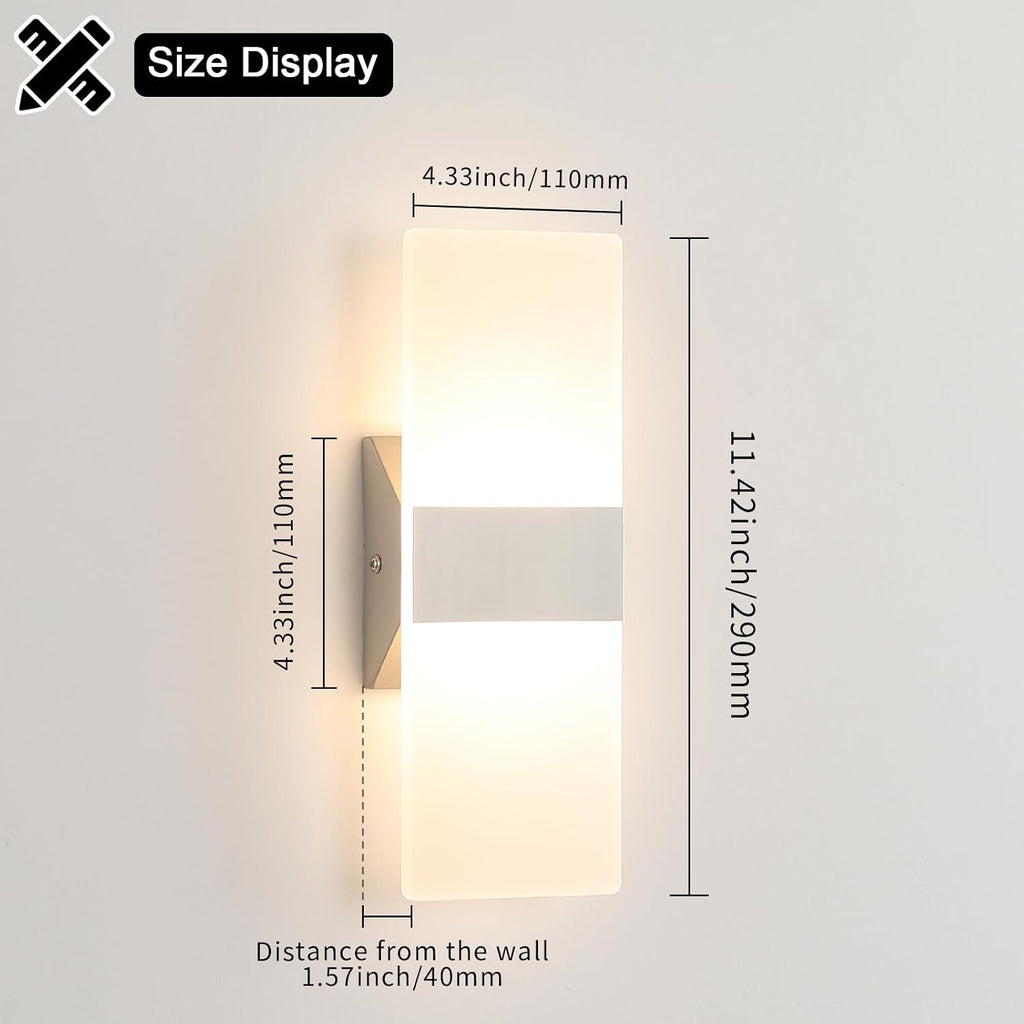 Modern LED Wall Sconce Set of 2, 10W Hardwired Ultra-Slim Light | 11.4" Brushed Nickel 3000K Warm White Indoor Wall