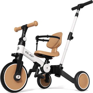 5 in 1 Tricycle with Push Handle for Toddlers 1-3 Years (White Brown)