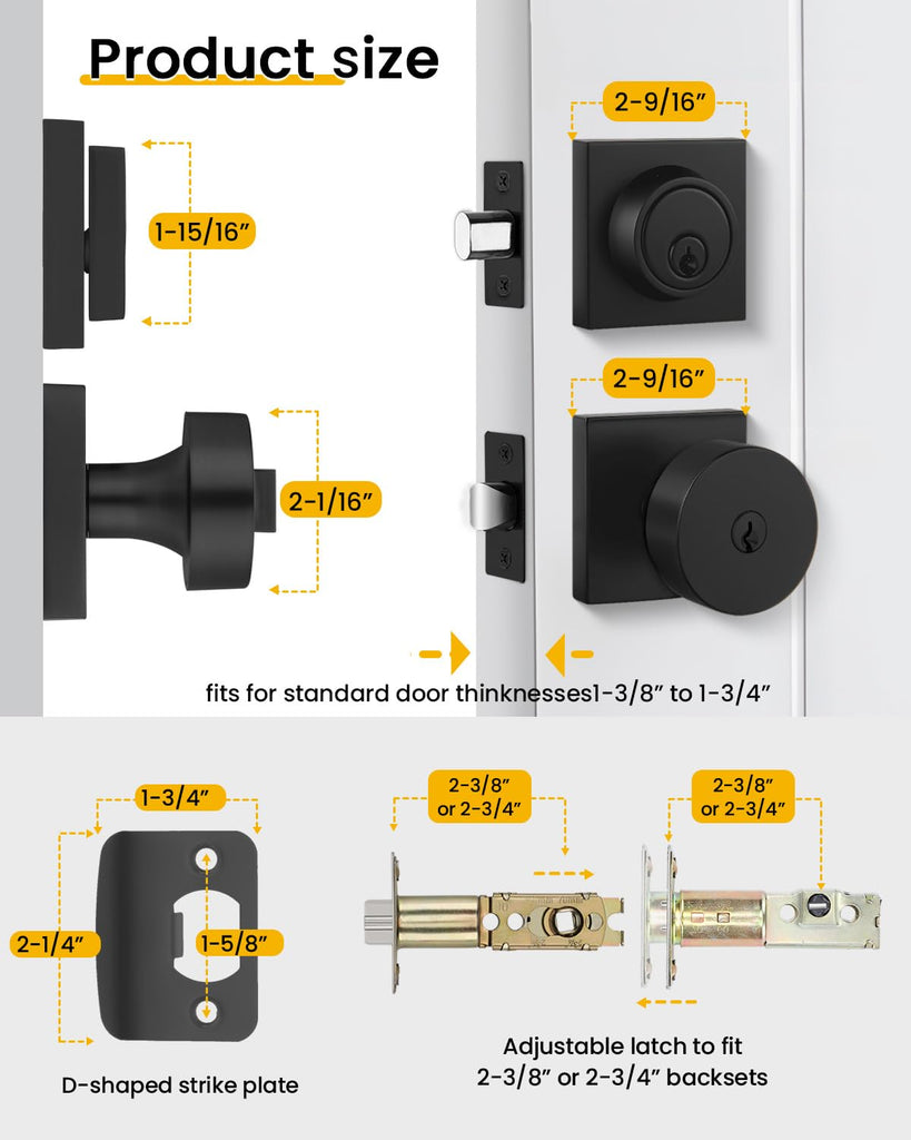 Matte Black Front Door Lock Set with Deadbolt(Keyed alike)3 Pack