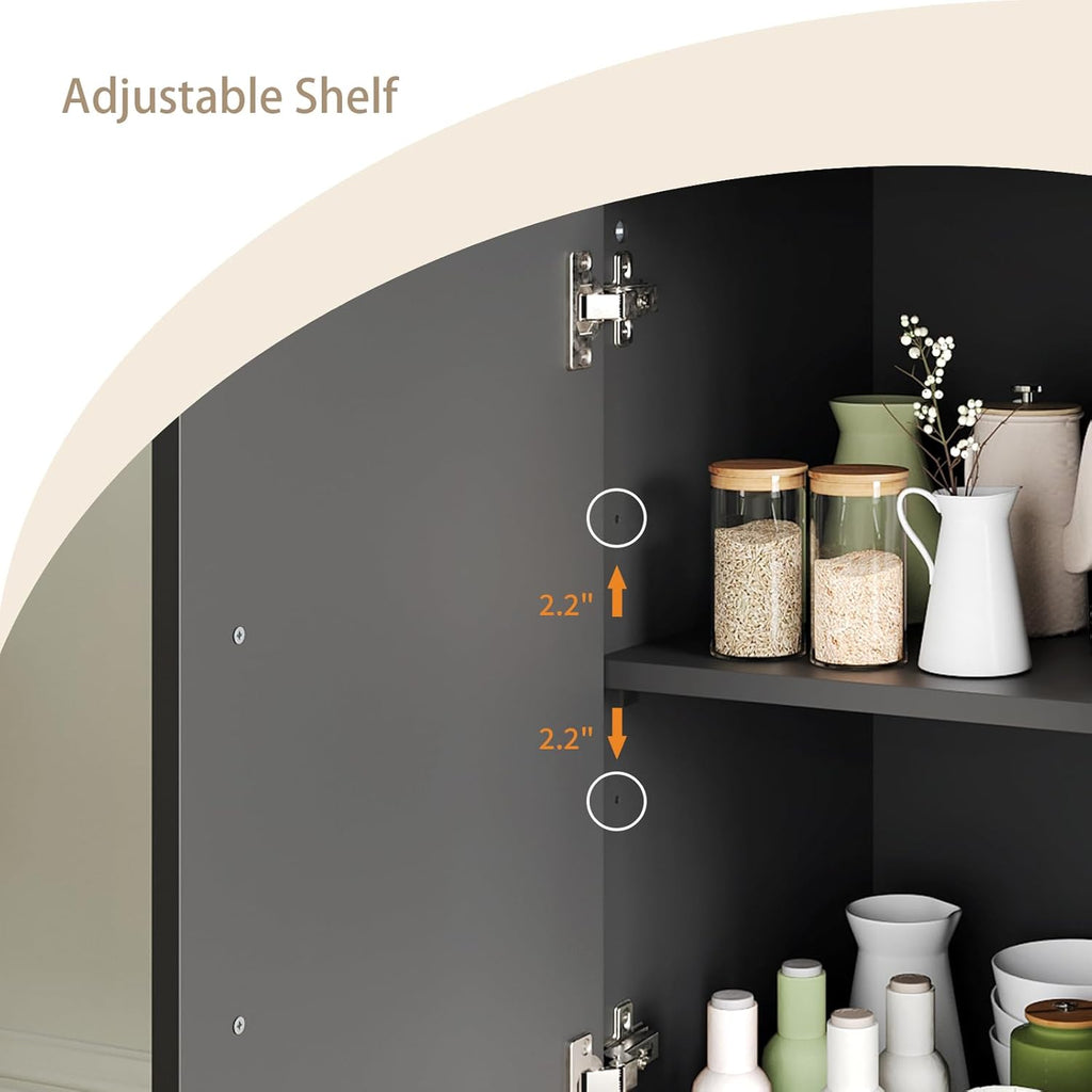 Set of 2 Storage Cabinets with Adjustable Shelf and Gold Handle, Black丨Buffet Cabinet with Storage, Accent Cabinet