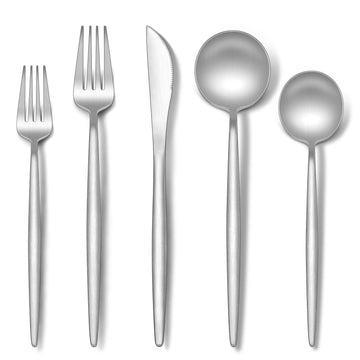 Matte Silverware Set for 6, 30-Piece Stainless Steel Flatware Eating Utensils Sets, Satin Finish Cutlery Include