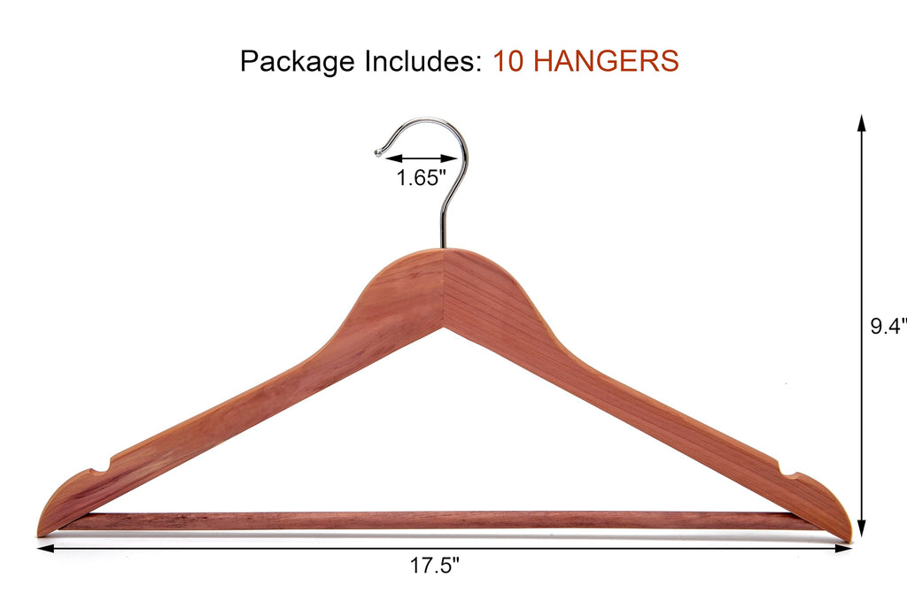 American Red Cedar Wooden Coat Suit Hangers, Wood Skirt Dress Hangers, Smooth Cut Notches- 360°Flexible Hook- Solid