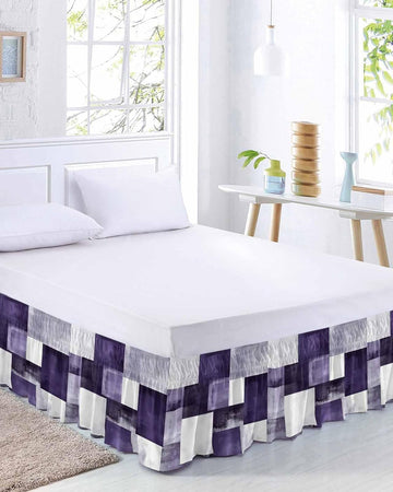 Purple Geometric Bed Skirt King Size 16 Inch Drop, Adjustable Elastic Wrap Around Bed Skirts Easy Fitting Dust Ruffle