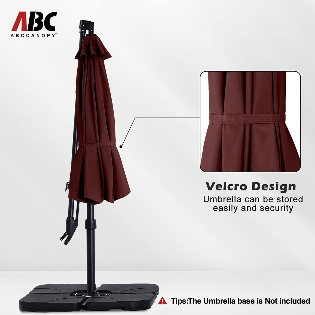 10FT Cantilever Umbrella Offset Hanging Patio Umbrella with Base Stand Rotate and Tilt，Suitable (Burgundy)