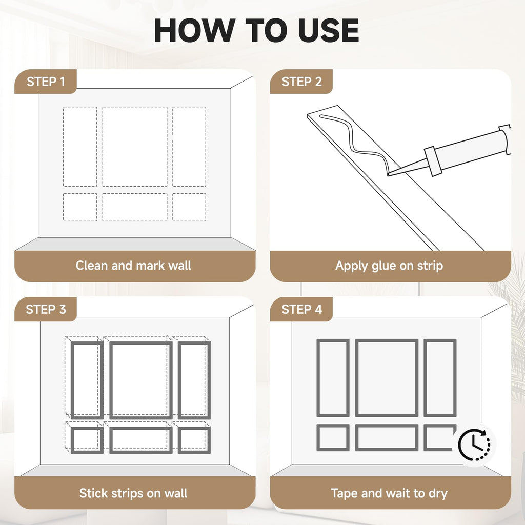 6-Frame Premade Accent Wall Molding Kit, Ready-to-Assemble Wainscoting Panels, Pre-Cut Chair Rail Moulding Trim
