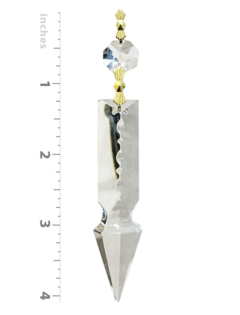 Replacement Chandelier Clear Crystal Prism K9 Quality 4 Inch Arrowhead Spear Shape with Polished Brass Bow Connectors
