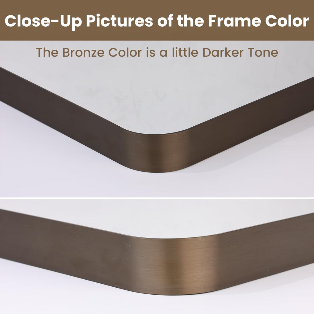 40"X30" Bronze Bathroom Mirrors for Vanity, Rounded Rectangle Brushed Bronze Metal Frame Mirror, Anti-Rust, Tempered