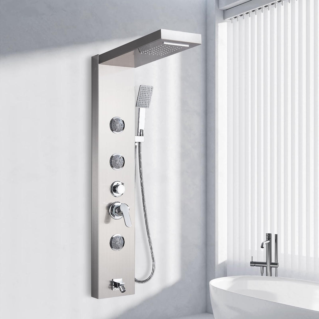 Shower Panel Massage Jets Rainfall Waterfall Shower Head, Shower Stainless Steel Wall Mount Massage Multi-Function