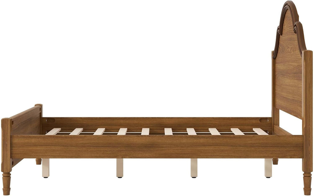 Rustic Vintage Full Wood Bed Frame with Retro Style Tall Headboard, Farmhouse Wooden Bed Frames Full Platform Bed