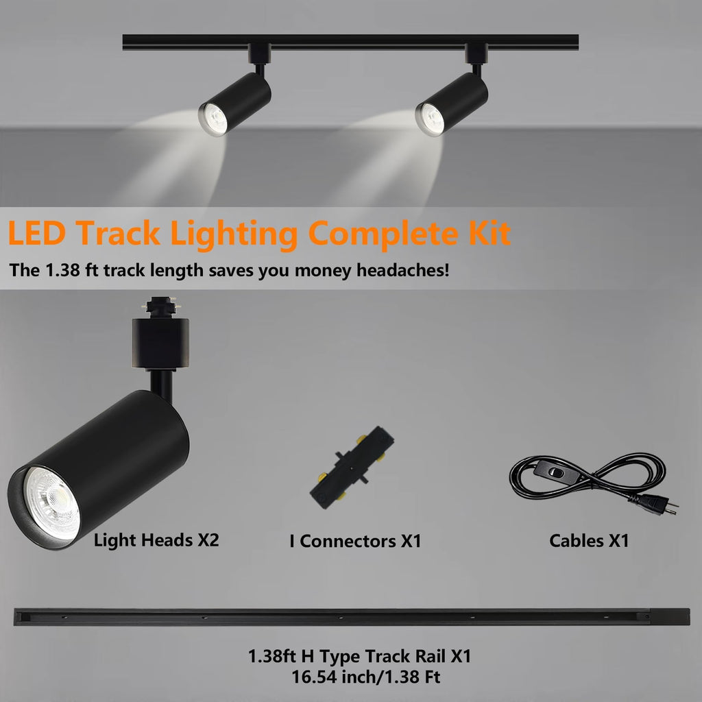 Plug in LED Track Lighting Kit H Type 3CCT 2PCS 10W Black