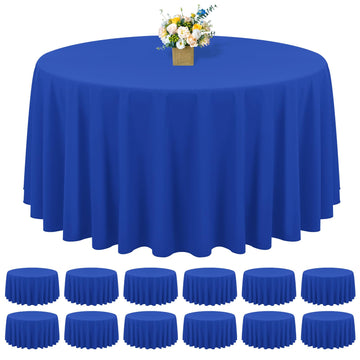 12 Packs 120 Inch Royal Blue Round Polyester Tablecloths