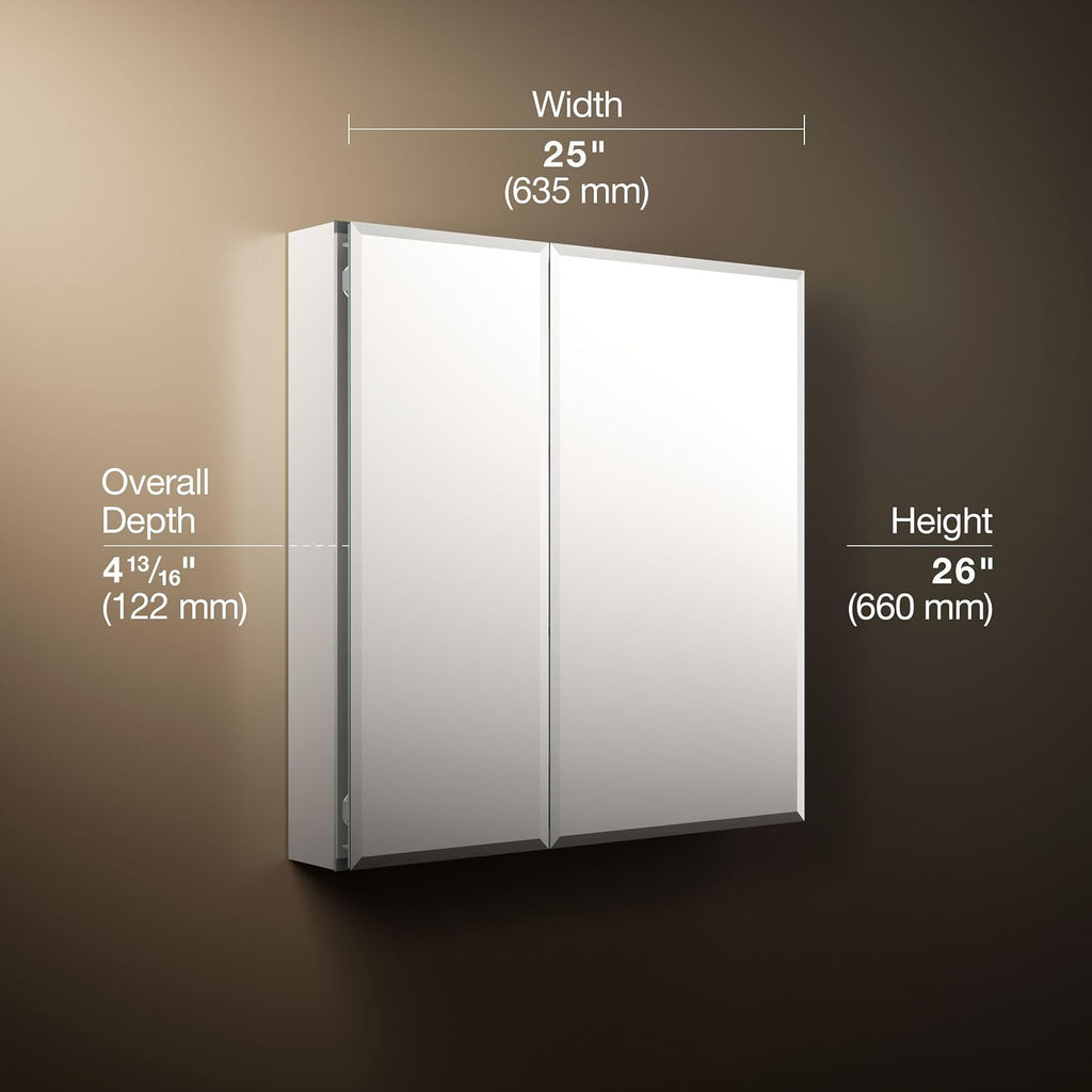 CB-CLC2526FS Bathroom Medicine Cabinet with Mirror, Beveled Mirror Doors, Adjustable Shelves, Rectangular Beveled