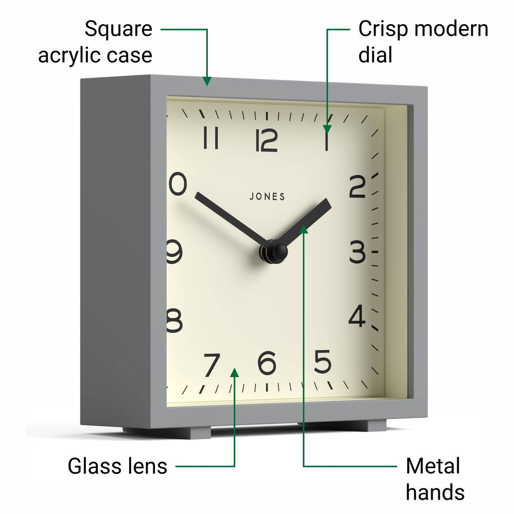 Disco Desk Clock | Sleek Square Design | Gray