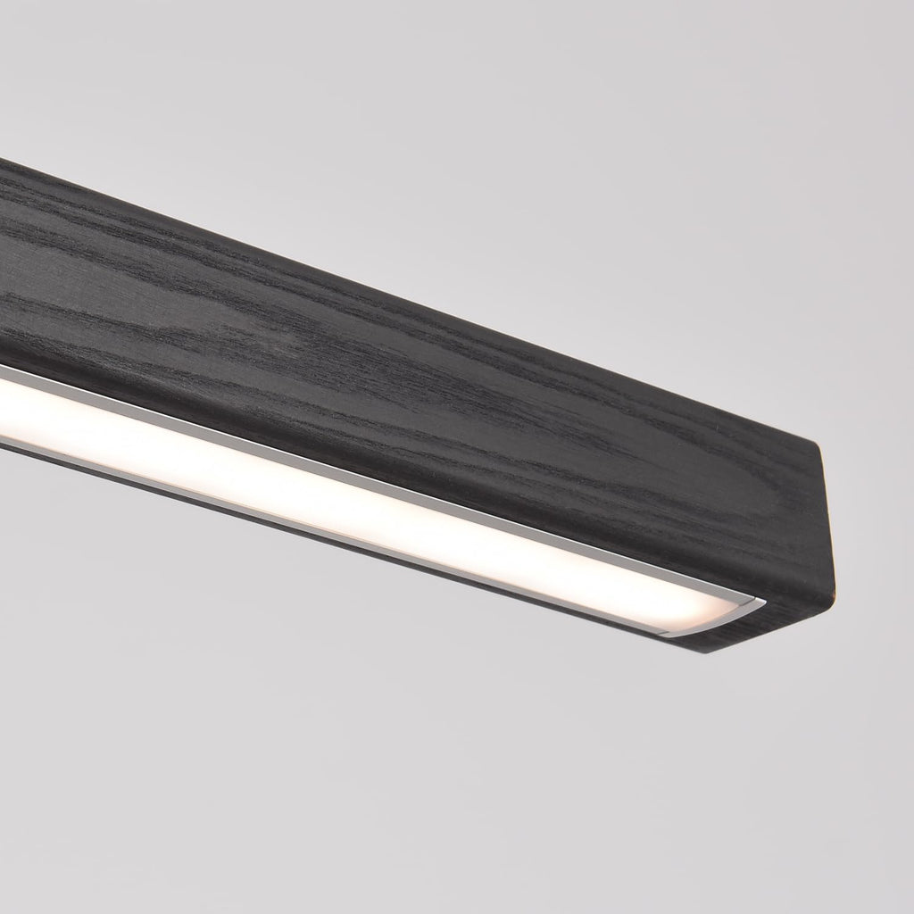 Black Wood Linear Pendant Light - Dimmable LED Chandelier with Remote, Modern Minimalist Lighting Islands, Dining