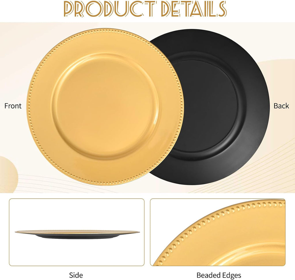 13" Gold Charger Plates 24 Pack Charger Plates Bulk - Set of 24