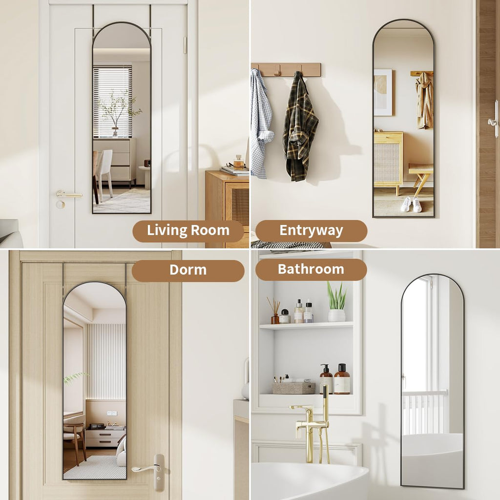 Door Mirror, Over The Door Arched Full Length Mirror, 48"x14" Hanging Mirrors, Black