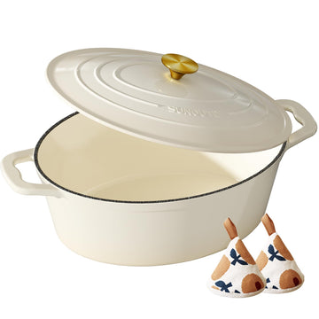 Enameled Cast Iron Dutch Oven, 9.3QT Pot with Lid, Cream White
