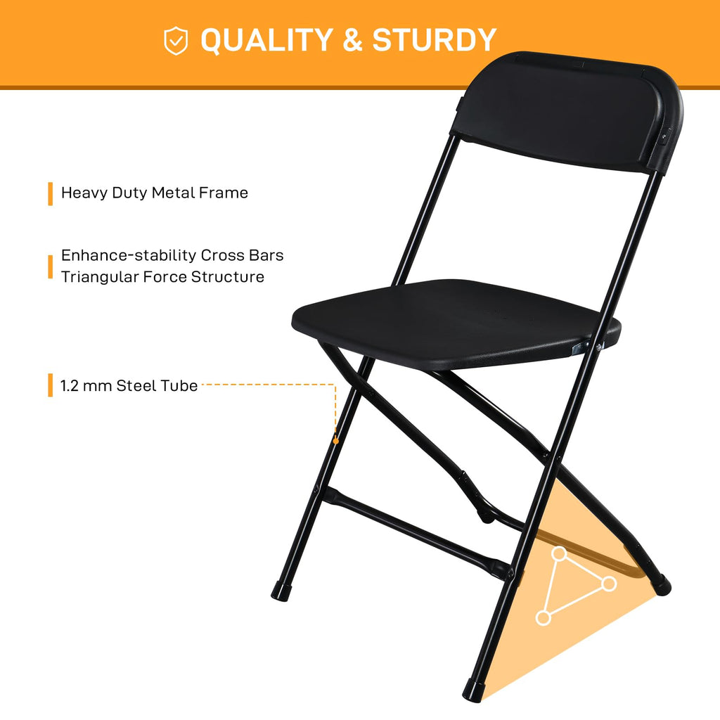30 Pack Black Plastic Folding Chairs, Portable Party Chairs, Stackable Commercial Seats with Steel Frame Wedding
