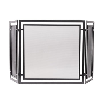 Gatsby 3-Panel Fireplace Screen in Black | Folding Art Deco Design with Heavy-Duty Steel Frame & Heat-Resistant Mesh