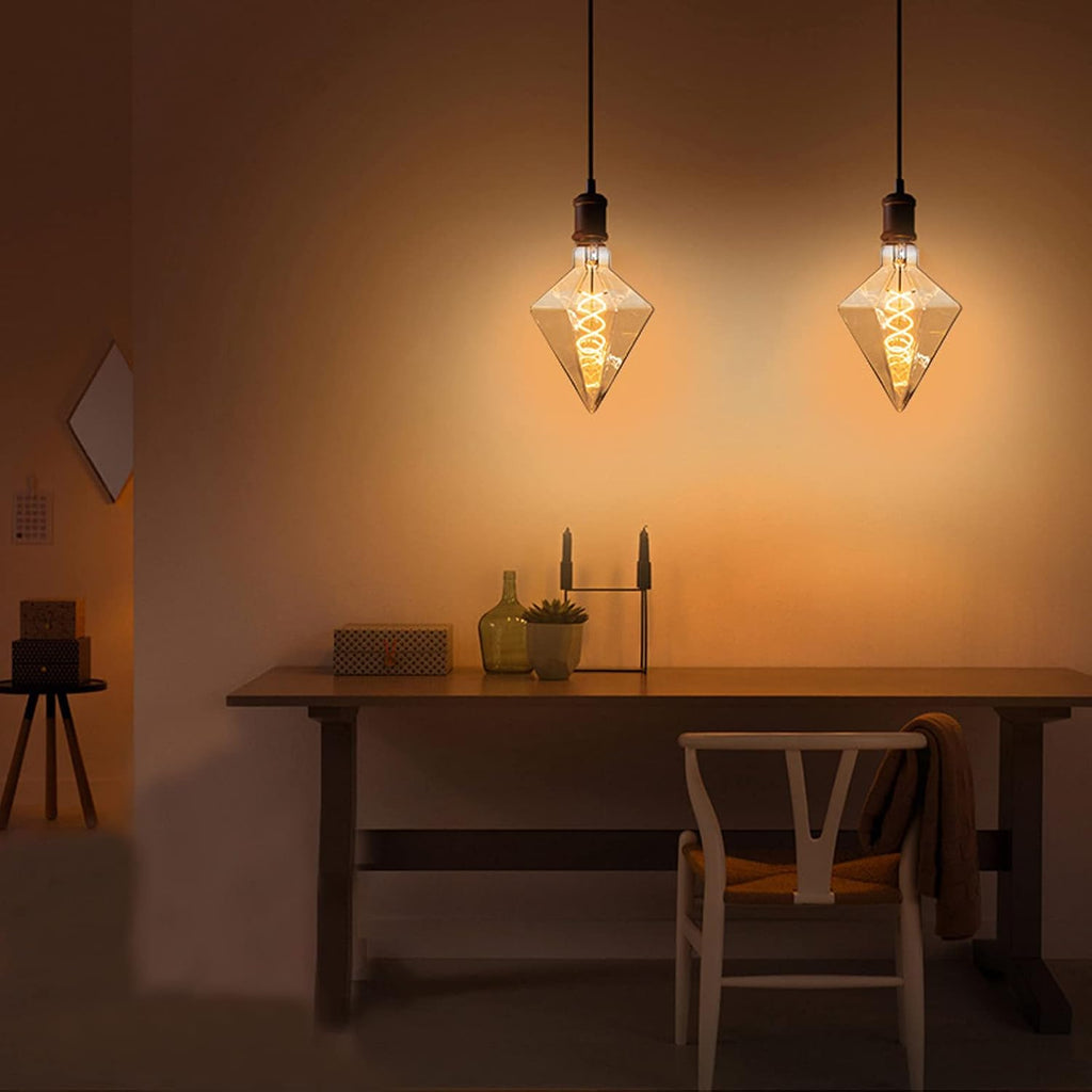 Decorative Edison Bulbs 4W D110 Diamond Shape LED Spiral Filaments Light Bulbs 40W Equivalent E26 Base Amber Glass