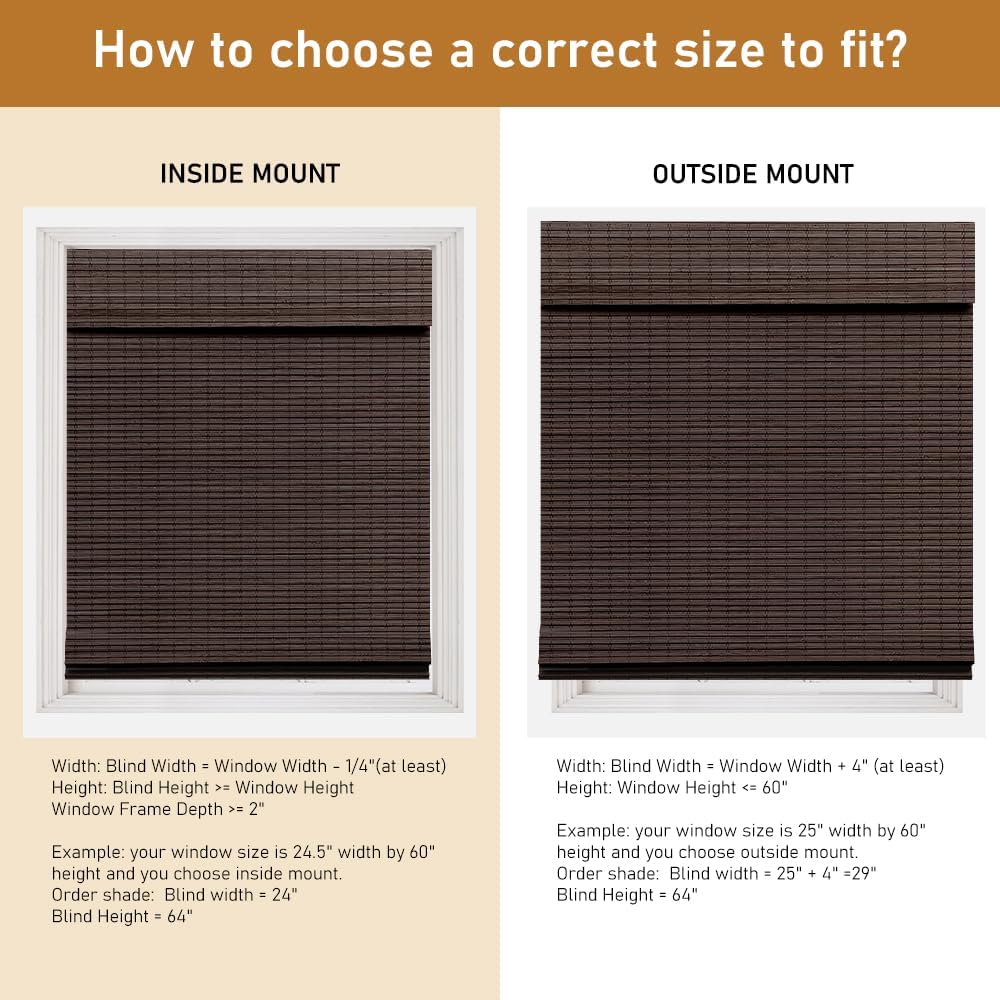 Cordless Bamboo Roman Shades, Blackout Natural Bamboo Blinds for Indoor Windows, Roll Up Blind Privacy Shade for Home