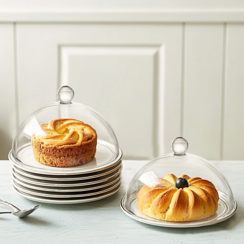 7'' Glass Cake Plate with Dome, Clear Cake Stand with Lid - Set of 2