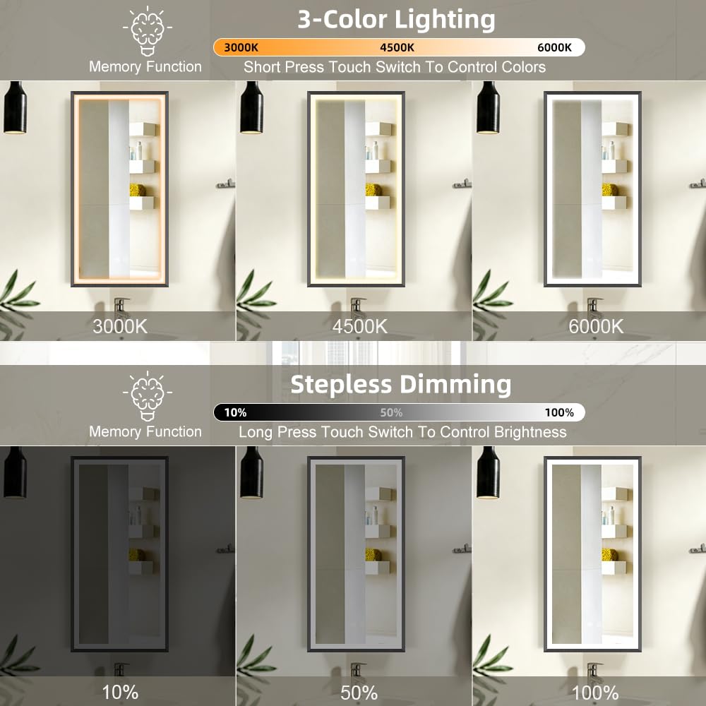 LED Corner Medicine Cabinet, 3 Colors, Dimmer, Defogger, Aluminum Framed, Powder Coating Cabinet, 14×27.5inch, White