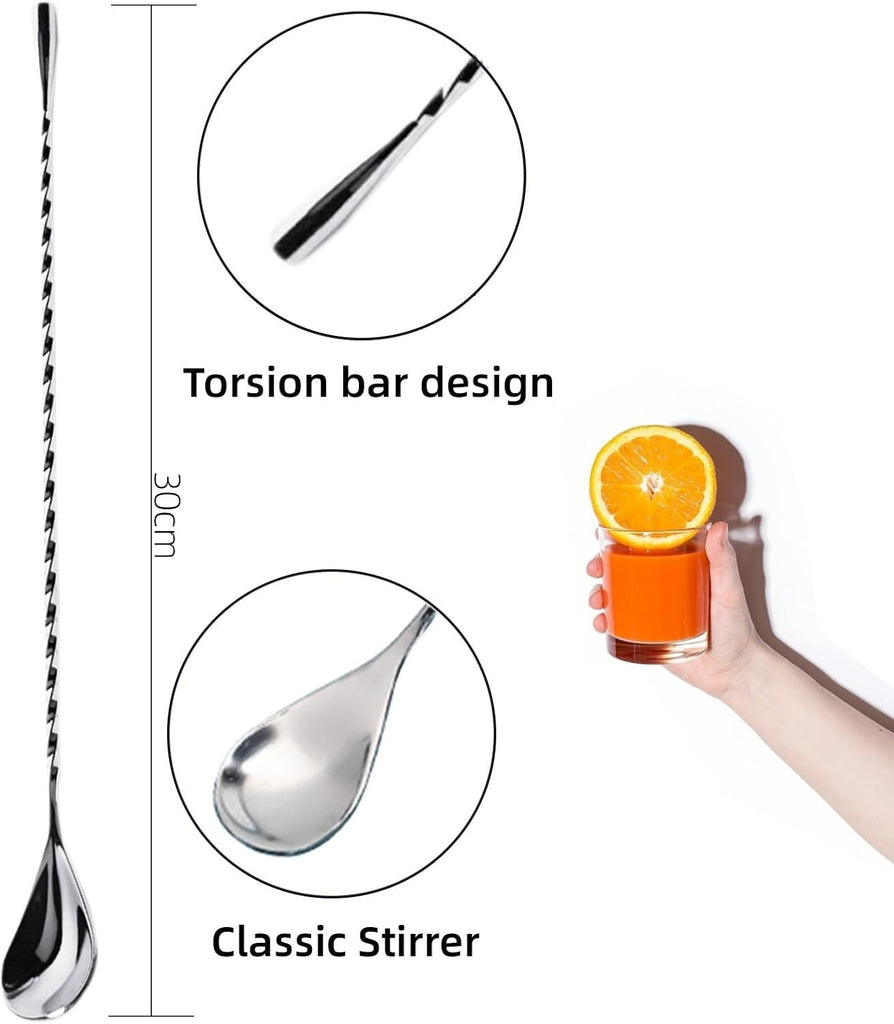 Muddler for Cocktails Stainless Steel, Muddlers Pestle with Stirring Spoon, Bartender Cocktail Shaker Bar Tool Set - Set of 2