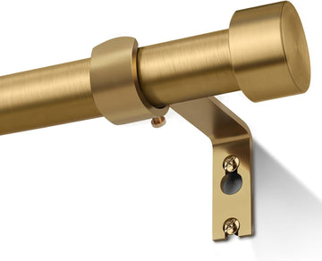 Heavy Duty Brush Gold Curtain Rods for Windows 32 to 120 Inch, 1 Inch Brass Curtain Rod Adjustable with Metal Modern