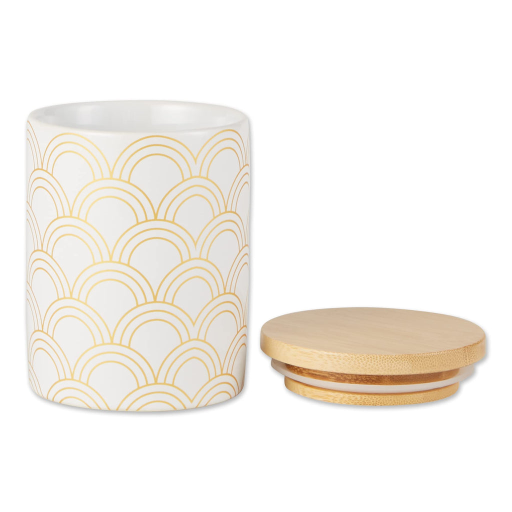 Kitchen Ceramics Collection, Canister Set, Mixed Print, White/Gold, 3 Piece