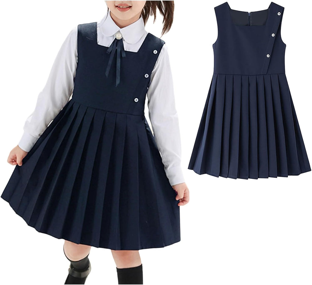 Girls Uniform Pleated Jumper Dress for Back to School