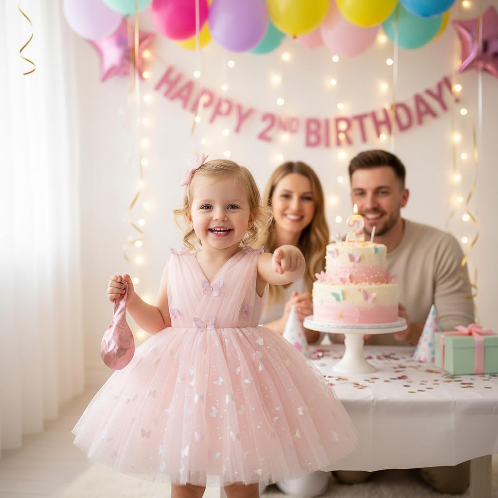 Toddler Baby Girls Shiny Butterfly Tutu Dress Princess Birthday Party Pageant Flower Girl Wedding V-Backless Dresses