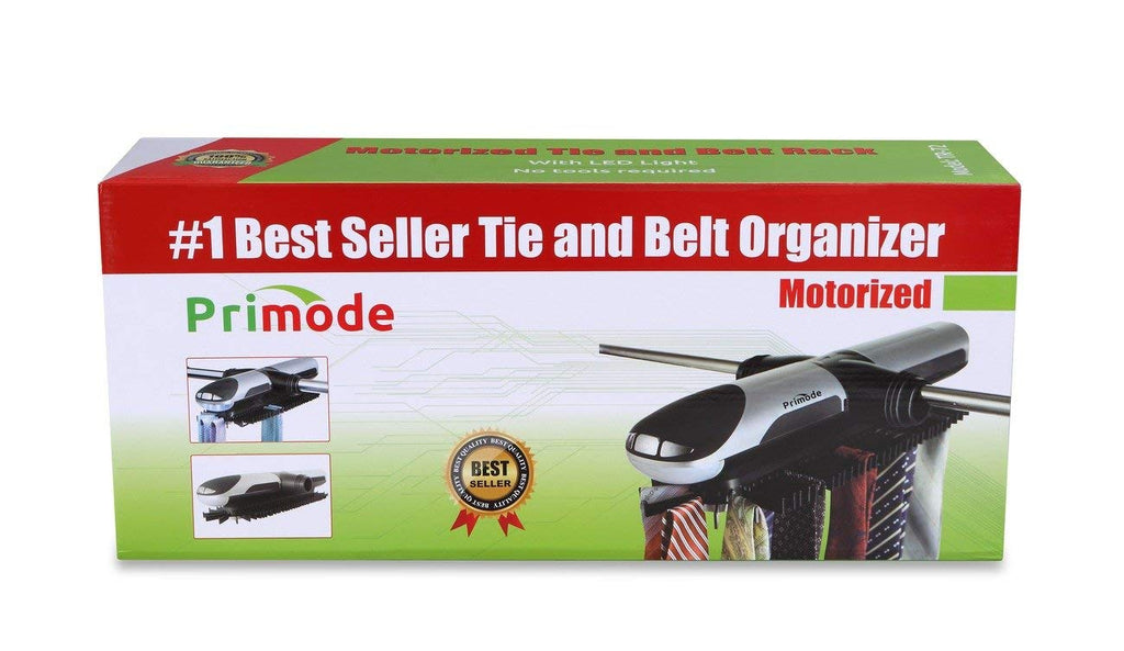 Motorized Tie Rack Closet Organizer with LED Lights Includes J Hooks for Wired Shelving Or Rod Stores Up to 72 Ties &