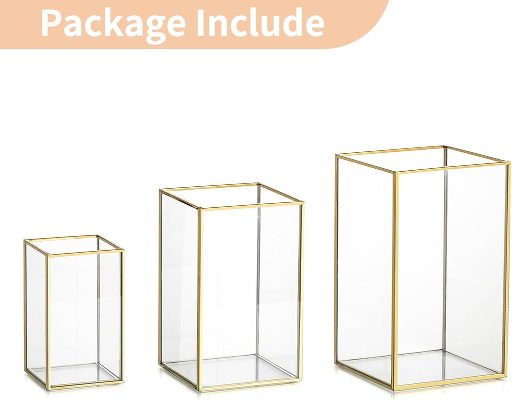 Hurricane Glass Candle Holders: 3Pcs Gold Lanterns Candle Holder for Pillar Candles Geometric Table Centerpiece