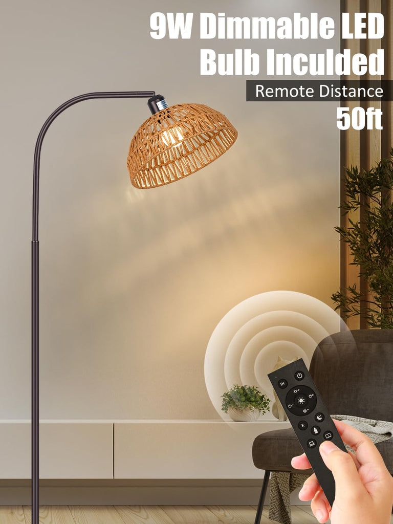Boho Floor Lamp with Remote and Dimmable Bulb