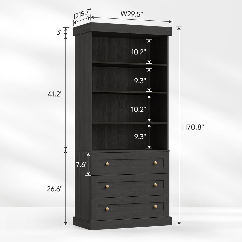 71" Tall Farmhouse Kitchen Pantry, Large Storage Cabinet with Adjustable Shelves, 3 Drawer, Wood Versatile Hutch