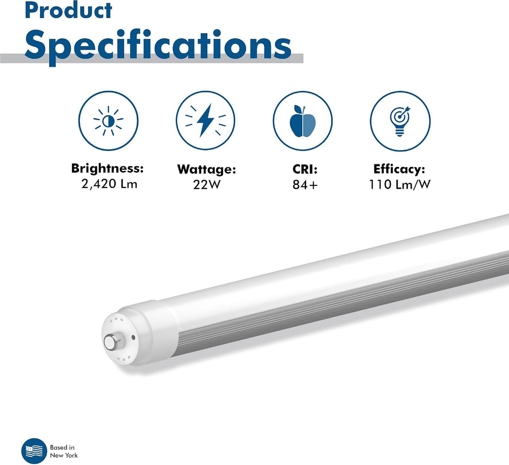 (2) 4 ft. T12 FA8 LED F48T12/850, Type A Plug & Play, 5000K Daylight