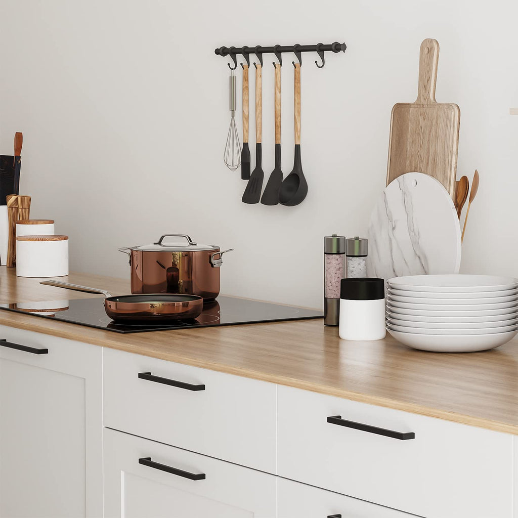 Matte Black Square & Solid Cabinet Handles,6-1/4 Inch,5 Pack