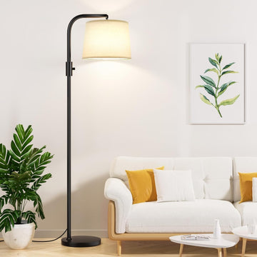 Arc Floor Lamp with Rotary Switch, Linen Shade