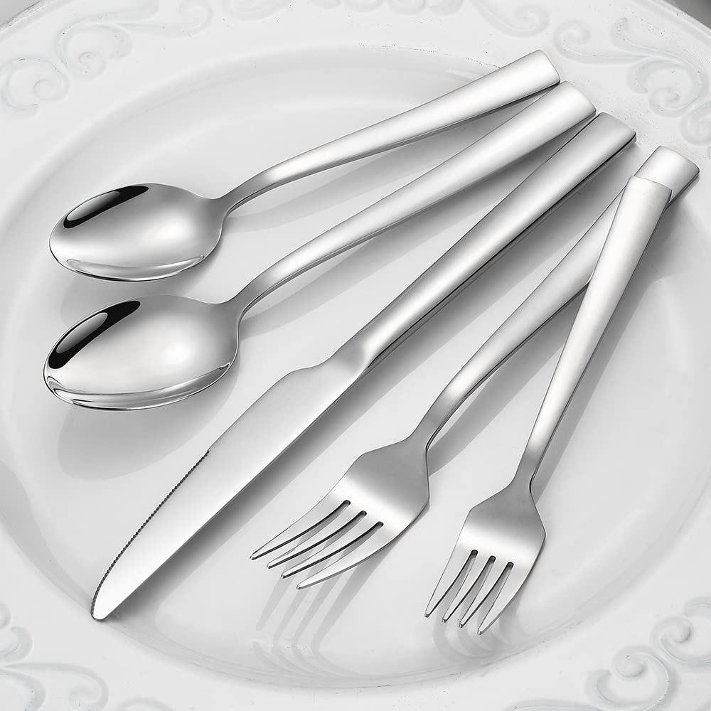 Silverware Set for 12, 60-Piece Stainless Steel Flatware Cutlery Set, Square Edge Kitchen Utensil Include