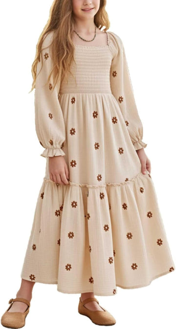 Girls Fall Dresses Maxi Boho Long Cotton Dress