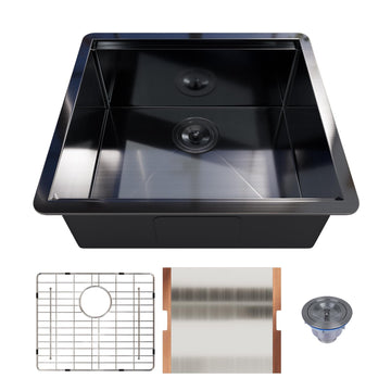 21 Inch Black, 21x19 Inch Single Bowl Undermount Workstation Sink with Single Track, Black Stainless Steel Prep Sink