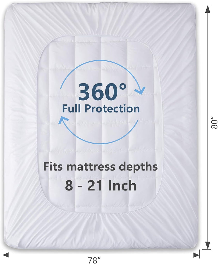 King Size Mattress Pad Pillow Top Cotton Cooling Mattress Topper | 8-21" Deep Pocket Mattress Cover Quilted Fitted
