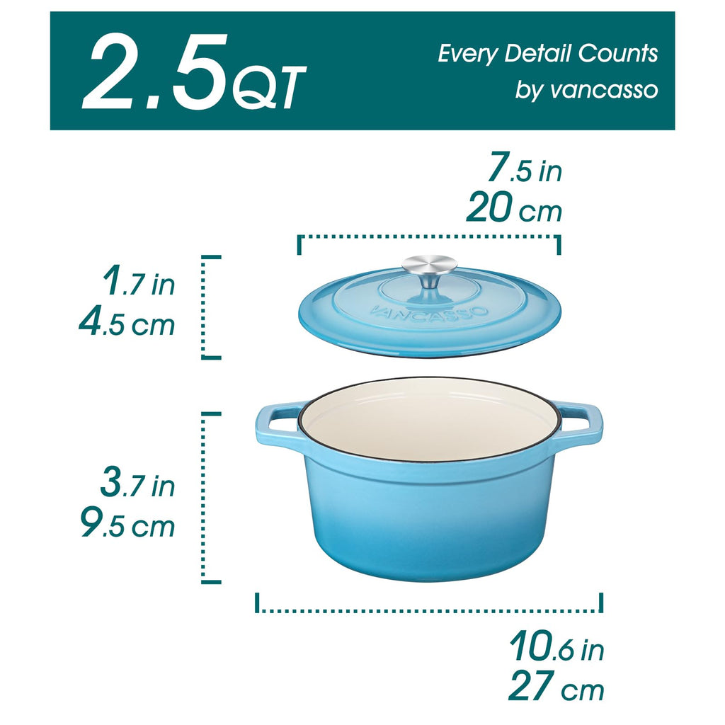 2.5 Qt Enameled Cast Iron Dutch Oven with Lid, Blue