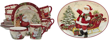 Holiday Wishes 16 piece Dinnerware Set, Set of 4, One Size, Mulicolored & Holiday Wishes Oval Platter, 16.5" x 12.25"