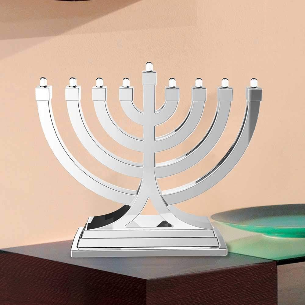 Mini Electric LED Battery or USB Powered - Push Button Multi Light Settings - Hanukkah Battery Operated Minorah Small