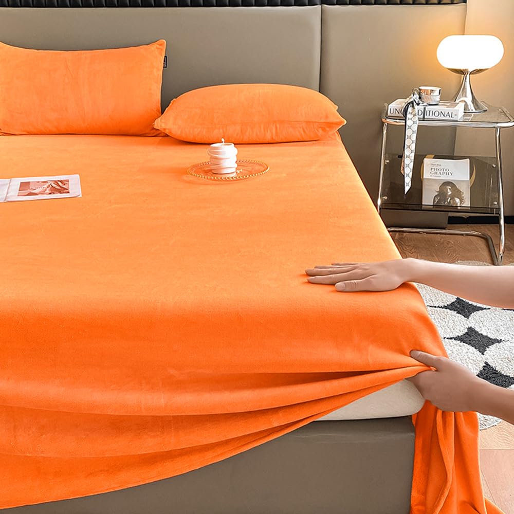 Solid Flannel Plush Bedding Sheet Set, Velvety Soft Heavyweight, 1 Fitted Sheet, 1 Flat, 2 Pillow Cases - 4 Piece (Twin