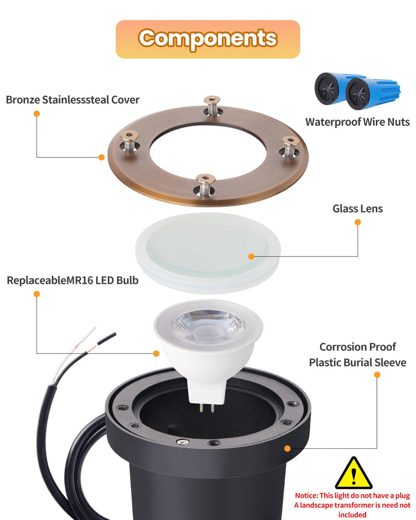 Landscape Well Lights 12V Low Voltage In-Ground Light 4W 1-Pack