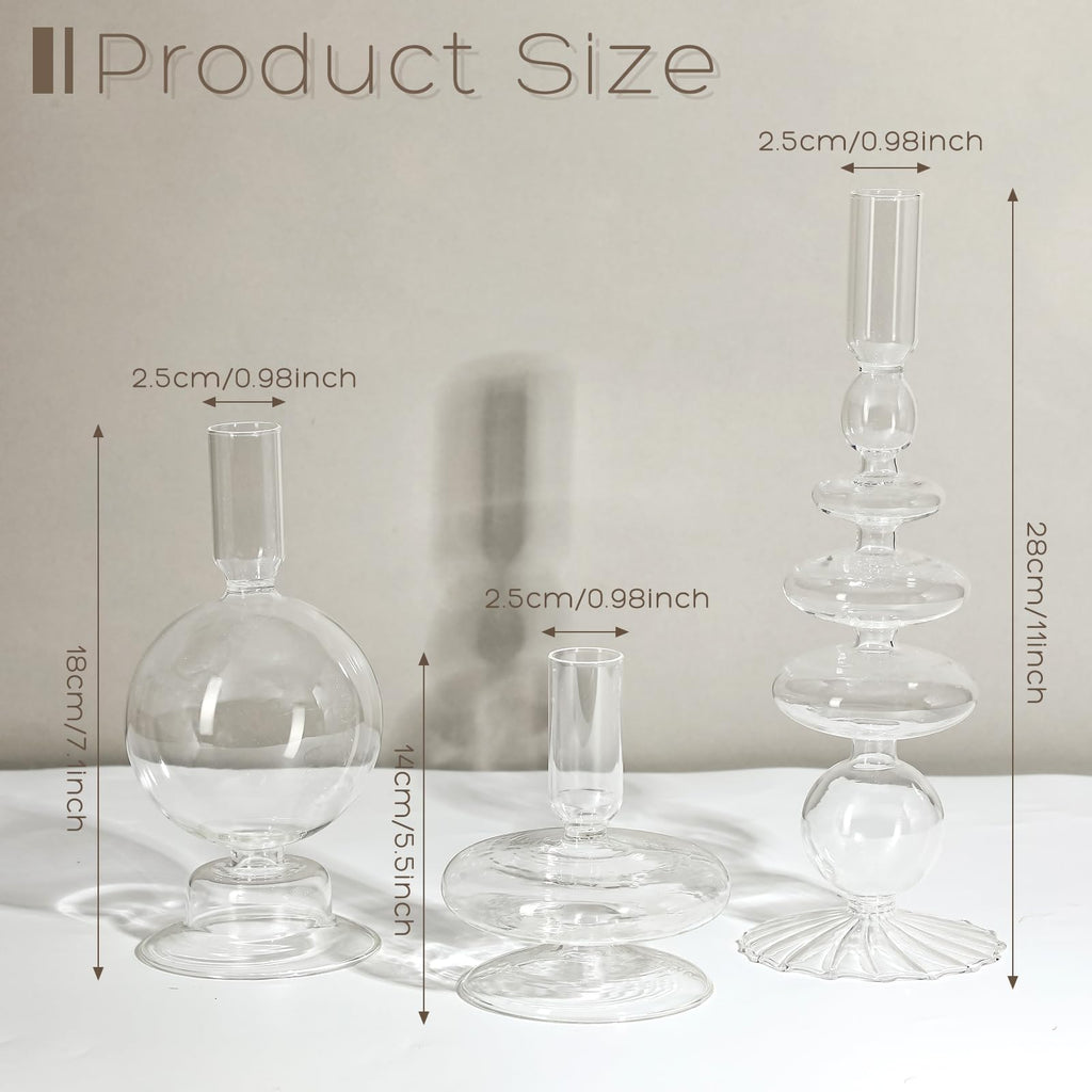 3 Pcs Glass Candle Holder Candlesticks Holders, Clear